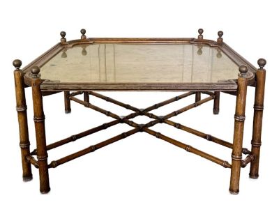 1970s Vintage Faux Bamboo Coffee Table | Gilt Tray Top, Regency Style