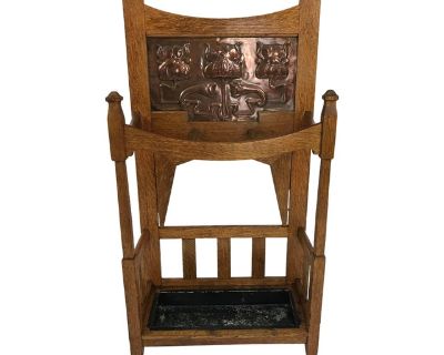 Arts & Crafts Oak & Copper Umbrella Stand by Shapland & Petter, c.1900