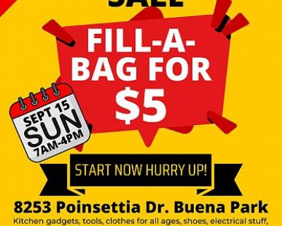 Fill-A-Bag $5 Yard Sale Sunday 9/15 7AM-4PM