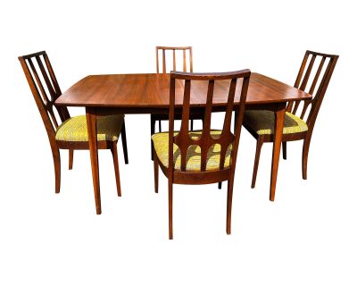 1960s Mid Century Broyhill Brasilia Walnut Dining Chairs and Table - Set of 5