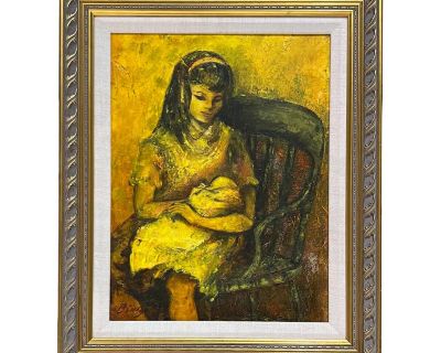 Vintage Artwork Painting Young Mother With Baby Signed Art