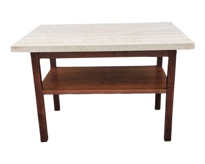 1960s Walnut and Travertine Side Table by Nucraft of Grand Rapids- After Arden Riddle