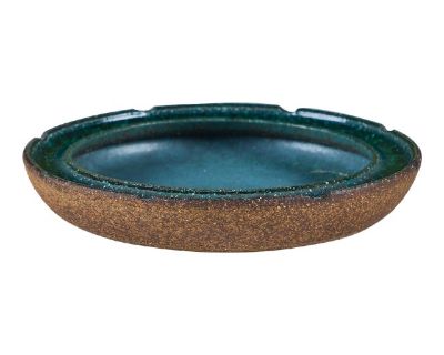 Glazed Stoneware Ashtray With Crushed Glass Rim