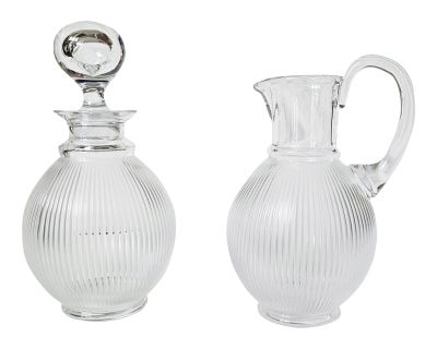 1970s Lalique Crystal "Langeais" Pitcher and Decanter With Stopper- 2 Pieces