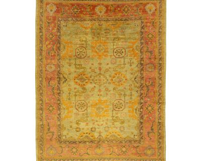 Room Size Vintage Turkish Oushak Designed Wool Rug Handmade in Green