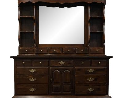 Ethan Allen Antiqued Pine Old Tavern 72" Triple Door Dresser W. Mirror Hutch 12-5013 / 12-5030