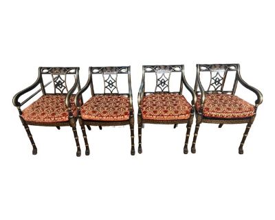 Set of 4 Late 1960s Interior Crafts Inc. Regency Style Armchairs