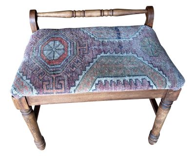 Vintage Turkish Rug Covered Bench Seat