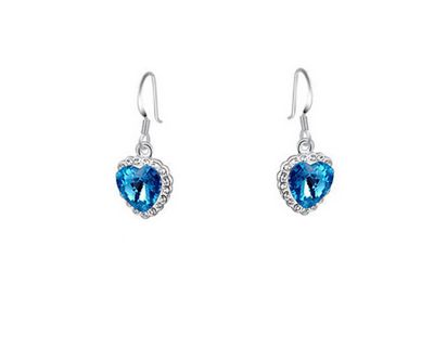 Blue Crystal Halo Heart Earrings + Free Shipping