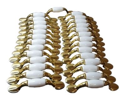 LOT of 30 Exquisite Belwith 1980s Brass & White Porcelain Drawer Pulls. Screws are 3" apart Enhance your vintage furniture collection with this exquisite lot of 30 drawer pulls. Crafted in the 1980s, these pulls feature a beautiful combination of brass and white porcelain, adding a touch of elegance to any drawer or cabinet. The intricate design and durable material make them perfect for any ho...