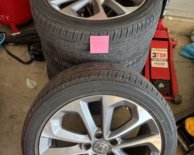 Selling the stock 18 wheels from my 2014 Accord Sport. Size is 18x8 with 114.3 bolt pattern. Wheels are in great shape. No curb rash, straight. Wheels have been stored indoors for several years. Still on the original tires but the tires need replaced. Will include original chrome lug nuts too if desired. Not wanting to ship but open to meeting somewhere within a reasonable driving distance.