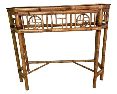 Mid 20th Century Vintage Bamboo and Glass Console