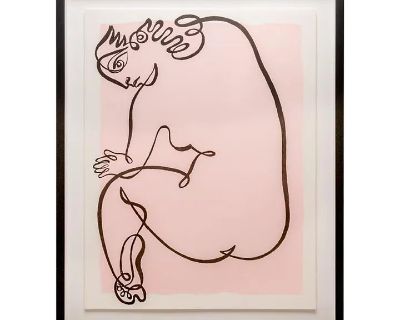 Vintage Figurative Black Line Print by Jean Negulesco, Pink