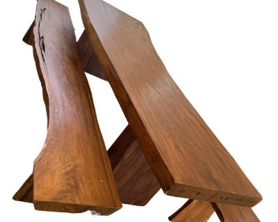 Dining Table and Benches: Large Balinese Live Edge Items - Set of 3