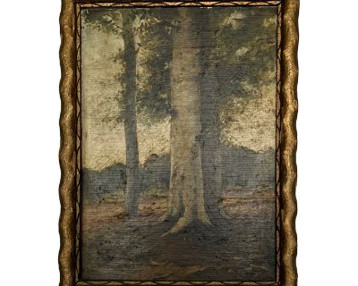 Antique Framed English Oil Painting of Tree
