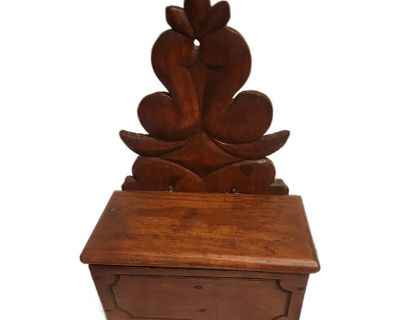 Vintage Carved Wood Primitive Salt Box