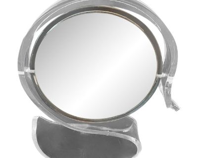 A lovely Acrylic or Plexiglass Mirror frame inspired by a swan... the frame is polished and the mirror is double sided and flips from regular to Magnification. For those times when you need to see closer than normal for that perfect cat eyed lid - or new set of eyelashes... or just to see how gorgeous you truly are up close! ... and you are so gorgeous!. Dimensions 11 W 4 D 12.25 H Styles Mid-C...