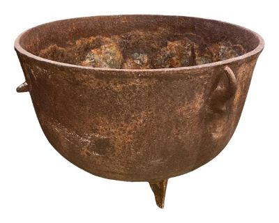 Antique X-Large Round American Cast Iron Kettle Cauldron Pot Fire Pit