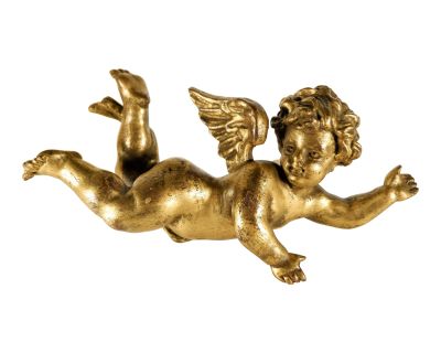 Antique Wood Carved Gold Gilt Flying Winged Putti