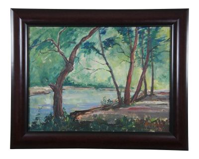 1962 Vintage Elaine Donenfeld Impressionist Woodland Landscape Painting 29"