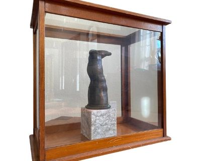 Surrealist Sculpture Composed of Antique Display Case + Bronze Leg + Marble Cube
