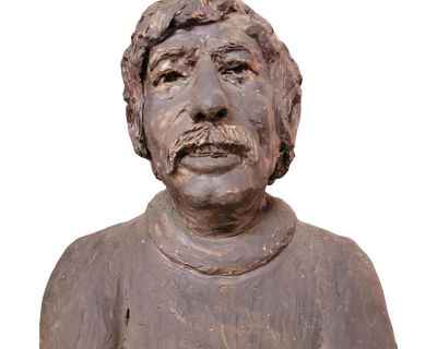 Signed Vintage Clay Bust of a Man with Mustache