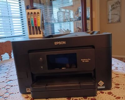 Brand new and never used Epson Workforce Pro 3820 All in One Printer that will print, scan, duplex and fax.  Comes with new cartridges and a extra box of cartridges.