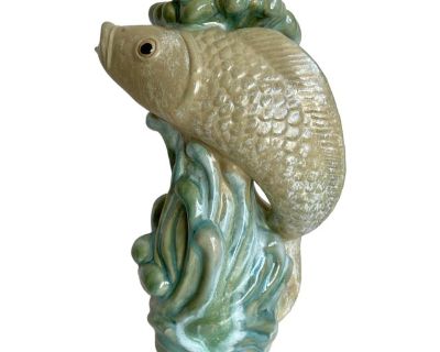 Glazed Figurative Fish in Water Majolica Ceramic Vase