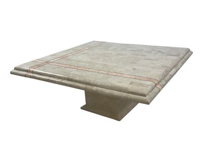 Maitland Smith Tessellated Travertine Pink Marble and Brass Square Coffee Table