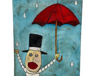 Tim Weldon "Red Umbrella" Original Gallery Wrapped Canvas Painting