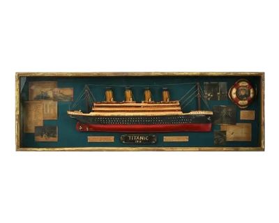Vintage 1912 Titanic Model Ship in Glass Shadow Box