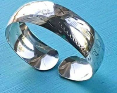 Sterling Silver Baby Bangle Bracelet - pattern shown in 2nd photo - baby gift - keepsake - god parents or grandparent Christening gift