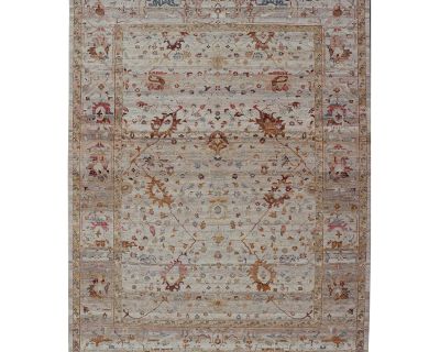 Modern Oushak Muted Rug in Earthy Tones on a Cream Background 10'1 X 14'1