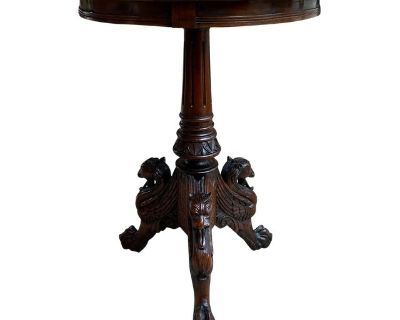 Antique French Carved Round End Table Neoclassical Walnut Tripod Gueridon
