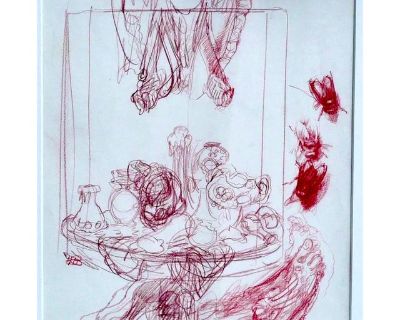 Hyman BloomBoston Expressionist Conte Pencil Drawing "Still Life with Flies" Hyman Bloom