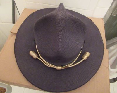This is an Officially Retired State Trooper's/Sheriff's Hat. The crown is 5" tall, the brim is 3 1/8" wide. The color is a Navy/Black. It is in near Mint condition, with no damage or staining. It was given to me by a Sargent, who taught Tactical Weapons to SWAT teams. I cut his Flat-Top Haircut every Saturday for years. I have another hat listed. Please feel free to make me an offer. This hat c...