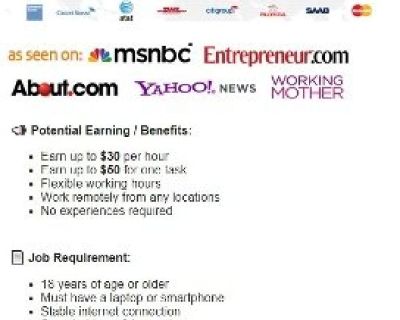 Earn $25 ~ $30 / Hour From Home with Flexible Working Hours