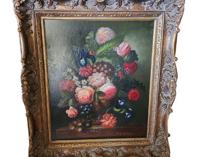 Vintage Floral Painting in Gold Frame