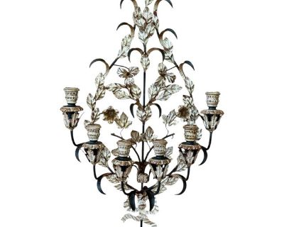 Antique Italian Gilt Tole Floral Wall Sconce Candelabra