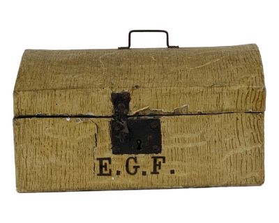 Antique Labeled Doll/Keepsake Box With Metal Handle & Lock, Circa 1842