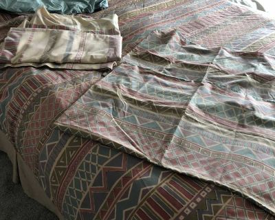 Feather Duvet, Duvet Cover, fitted sheet, flat sheet, two pillow cases, Aztec design, bed skirt (size: double bed)
