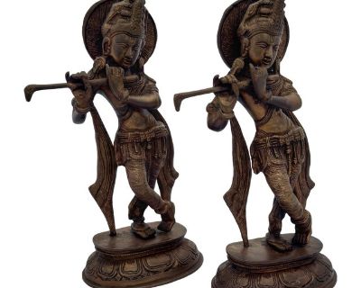 Pair of Vintage Brass Standing Figures of a Krishna, India
