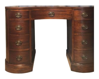 1920-1940 Leather Topped Kidney 9 Curved Drawer Desk