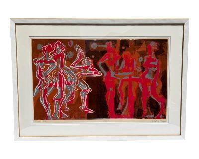 Vintage 1970’s Pop Art Abstract Figurative Lithograph “Night Club” Signed and Numbered