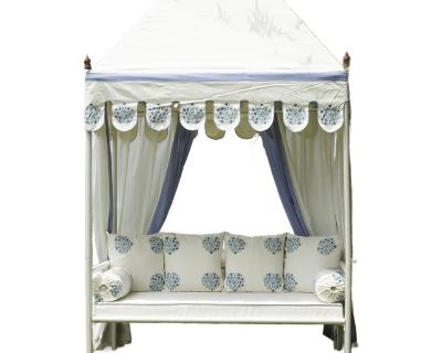 Bohemian Blue & White Floral Block Print Garden Daybed