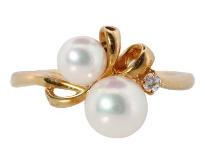 Vintage Mikimoto 18k Gold Pearl and Diamond Cluster Vines Grapes Ring Size 6