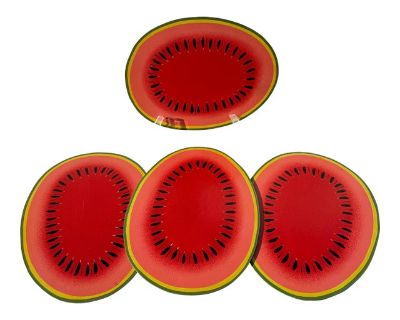 Lacquered Wood Watermelon Placemats With Rubberized Bottoms- Set of 4
