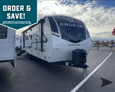2026 Keystone RV Cougar 30BHWE, Keystone Cougar 30BHWE highlights: Private rear bunkhouse with double bunks and storage Private front bedroom with queen bed (king optional) Spacious living area with tri-fold sleeper sofa and booth dinette Mid-coach kitchen with solid-surface countertops and 12 V refrigerator Walk-through bath with glass shower enclosure and skylight Dual entry doors for easy ac...