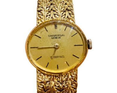 1940s Tiffany & Co. Universal Genève Ladies 18 Karat Yellow Gold Watch and Band