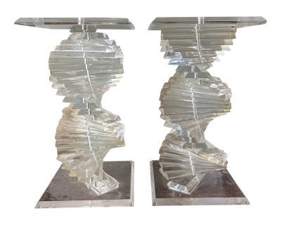 1970s Heavy Lucite Spiral Table Bases - a Pair